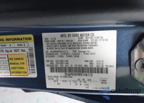 2019 Ford Fusion Se из США, поврежденный, VIN 3FA6P0HD9KR146113